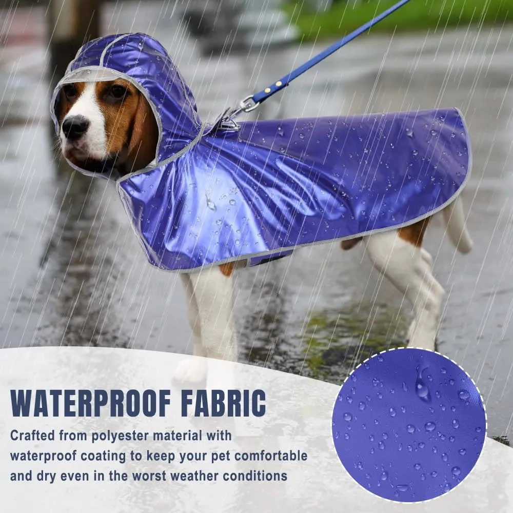 Weesiber Waterproof Dog Raincoat - Reflective Rain Jacket Poncho with Transparent Brim Hood & Harness Hole, Lightweight Pet Rainwear Dog Slicker for Walking (X-Large, Blue)