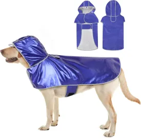 Weesiber Waterproof Dog Raincoat - Reflective Rain Jacket Poncho with Transparent Brim Hood & Harness Hole, Lightweight Pet Rainwear Dog Slicker for Walking (X-Large, Blue)