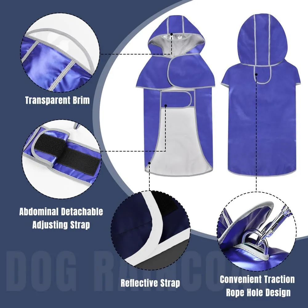 Weesiber Waterproof Dog Raincoat - Reflective Rain Jacket Poncho with Transparent Brim Hood & Harness Hole, Lightweight Pet Rainwear Dog Slicker for Walking (X-Large, Blue)