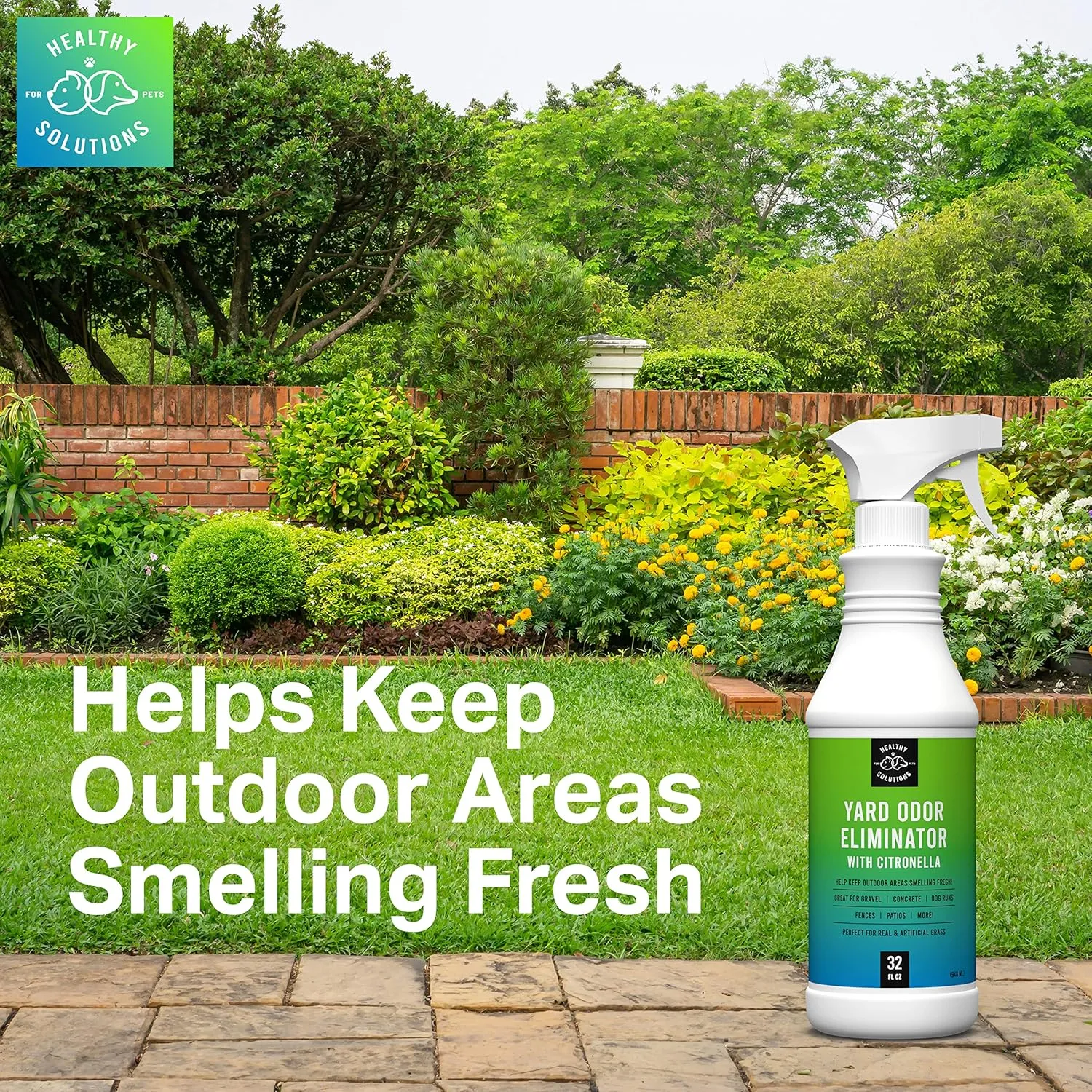 Yard Odor Eliminator for Dogs Plus Citronella - Outdoor Yard Deodorizer for Dog Urine & Poop - 64 fl oz Refill Eliminates Smell from Lawn and Yard - Use on Grass, Patios, Gravel, Concrete & More
